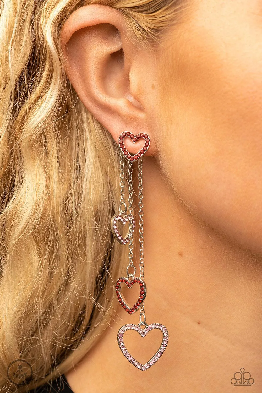 Falling In Love Multi Red and Pink Heart Jacket Earrings - Paparazzi Accessories