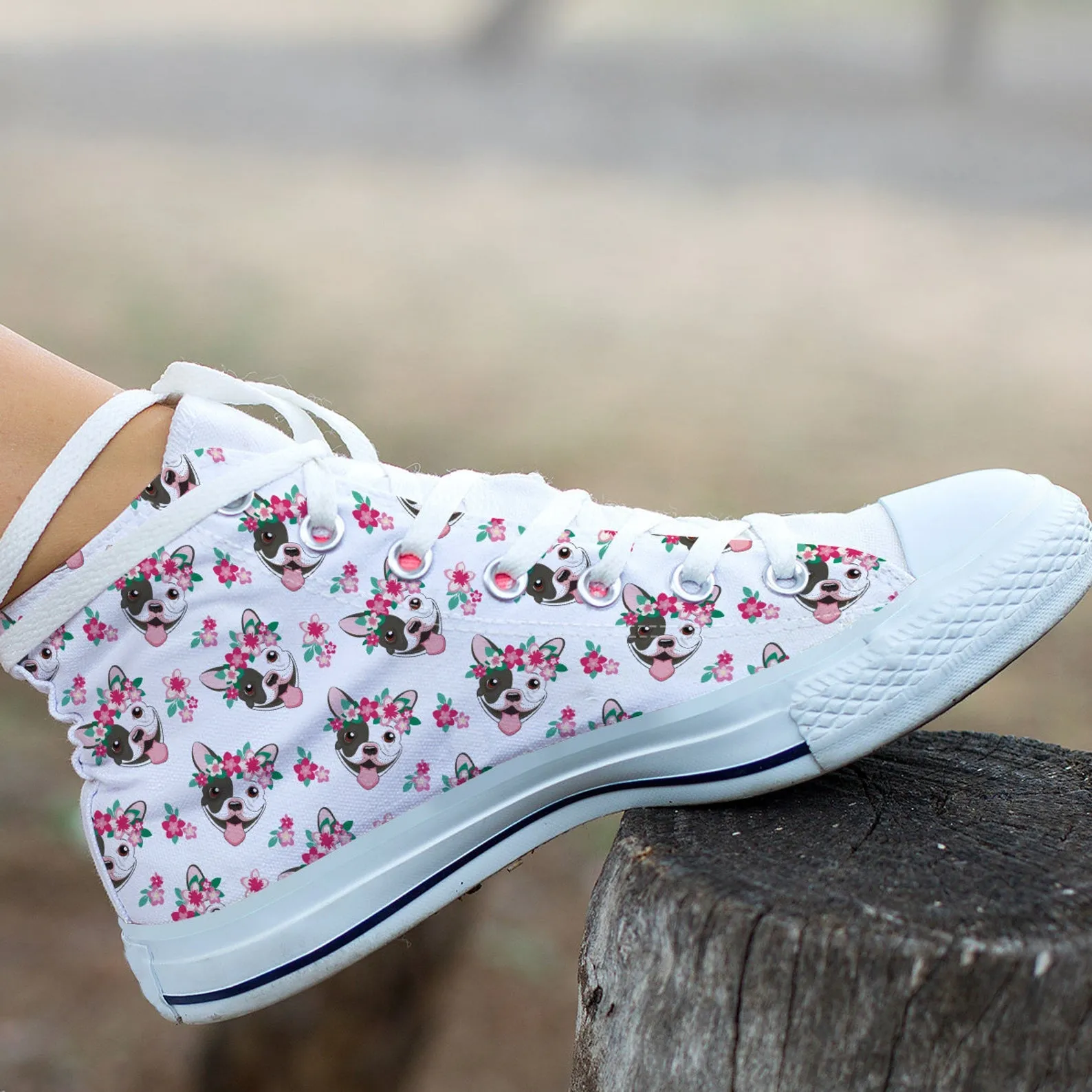 Floral Dog Shoes Dog Pattern Sneakers Pug Print Cute Shoes Pet Lover Gifts Custom High Top Converse Style Sneakers For Adults Women & Men