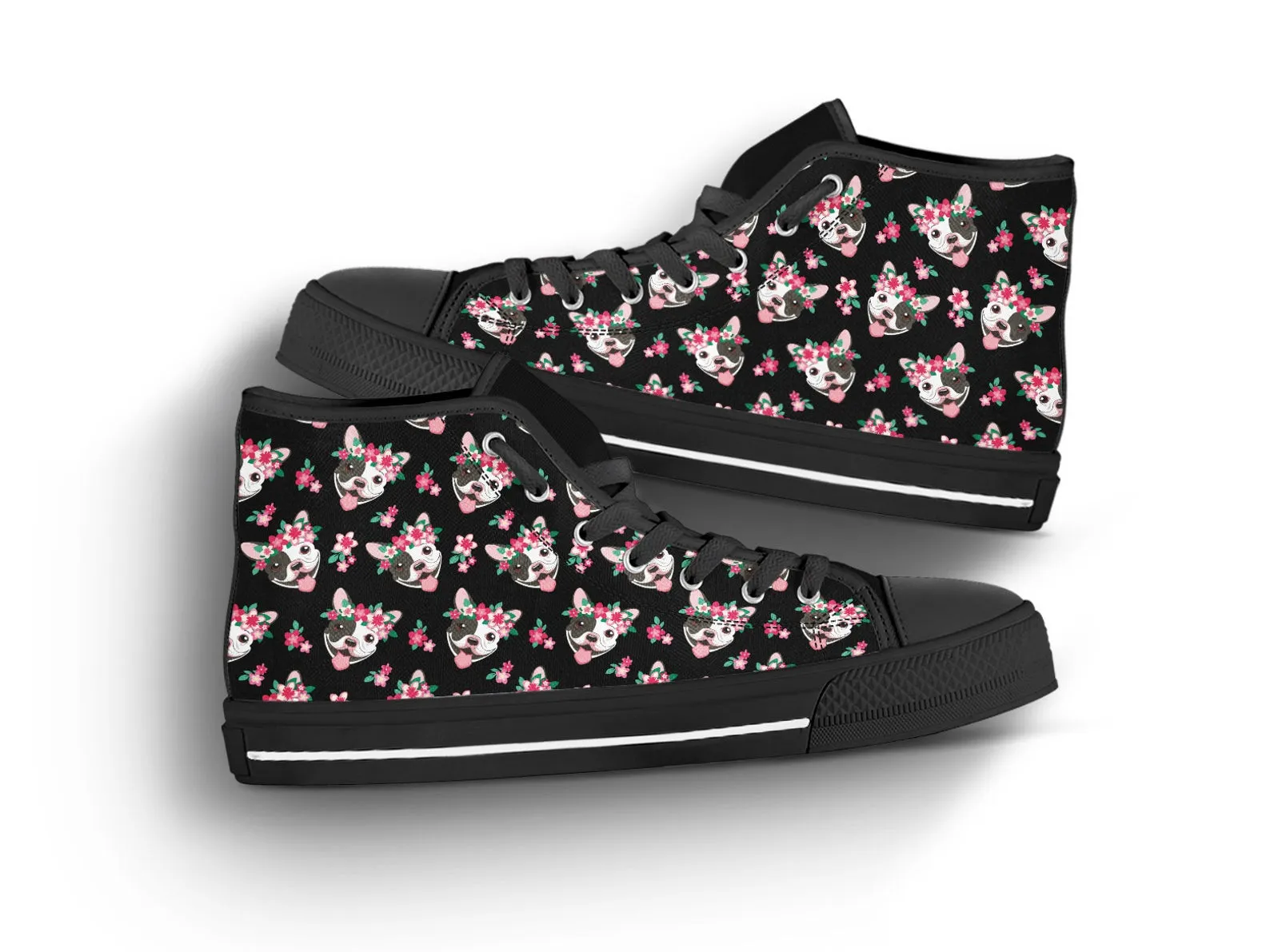 Floral Dog Shoes Dog Pattern Sneakers Pug Print Cute Shoes Pet Lover Gifts Custom High Top Converse Style Sneakers For Adults Women & Men