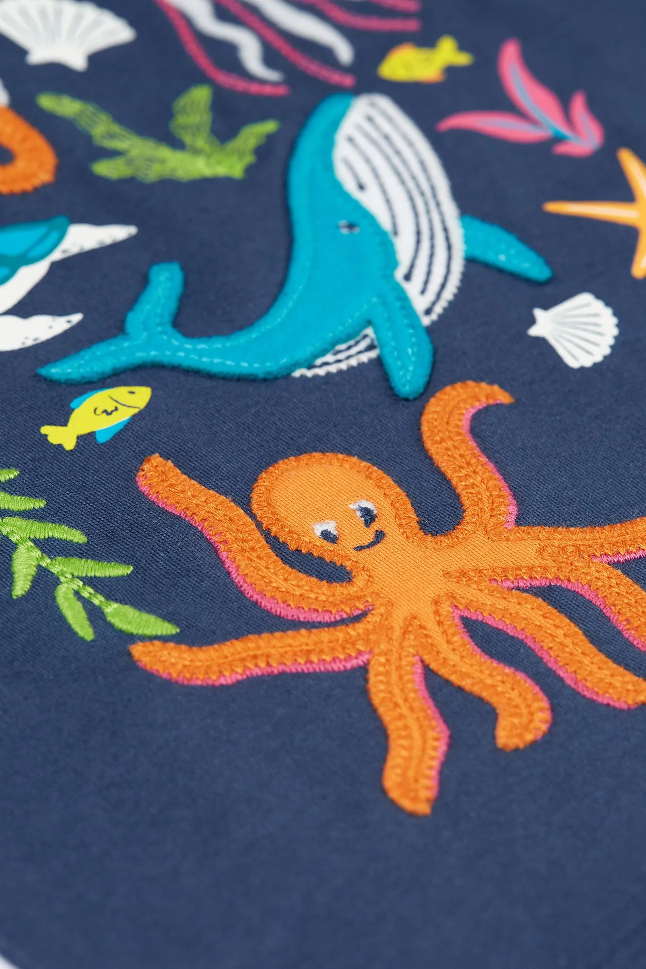 Frugi Navy Underwater Little Creature Appliqué T-Shirt