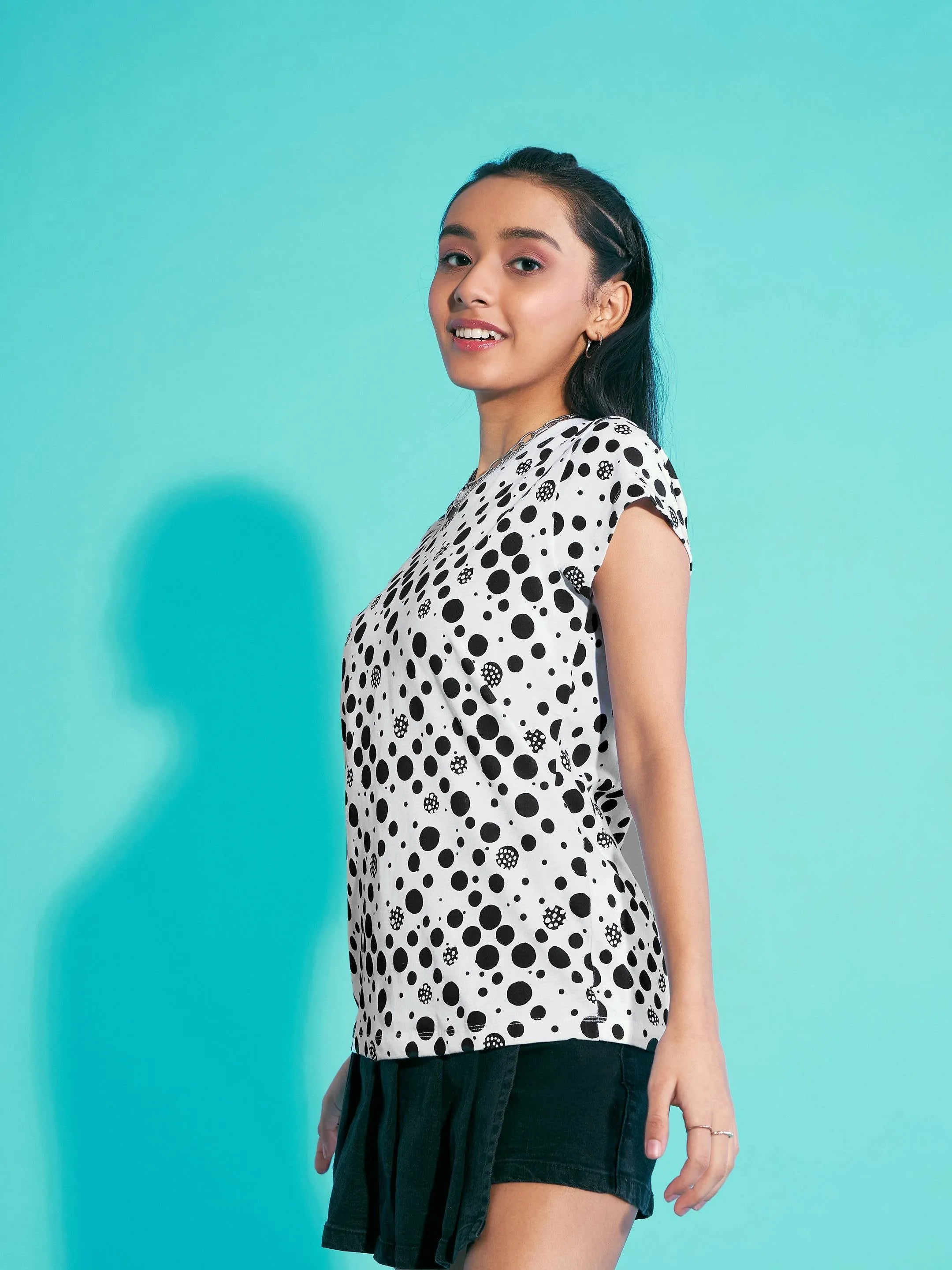 Girls Black Polka Dot Print T-Shirt