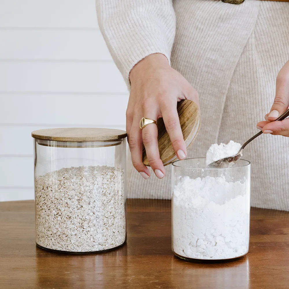 Glass Jars with Wooden Lids (Set of 2)