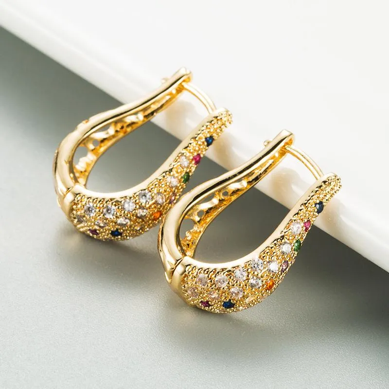 Gold English Lock Colorful Zircon Earrings