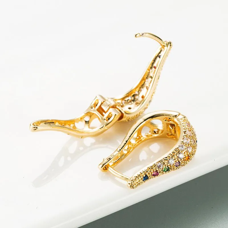 Gold English Lock Colorful Zircon Earrings