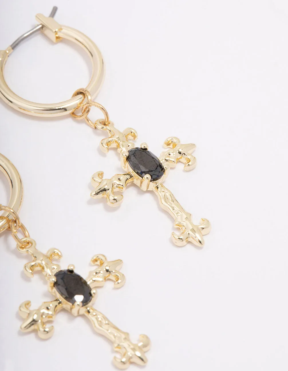 Gold Plated Ornate Cross Drop Earrings