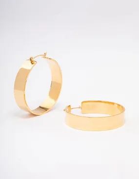 Gold Plated Stainless Steel Large Smooth Hoop Earrings