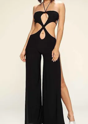 Harkin Cut Out High Slit Black Jumpsuit