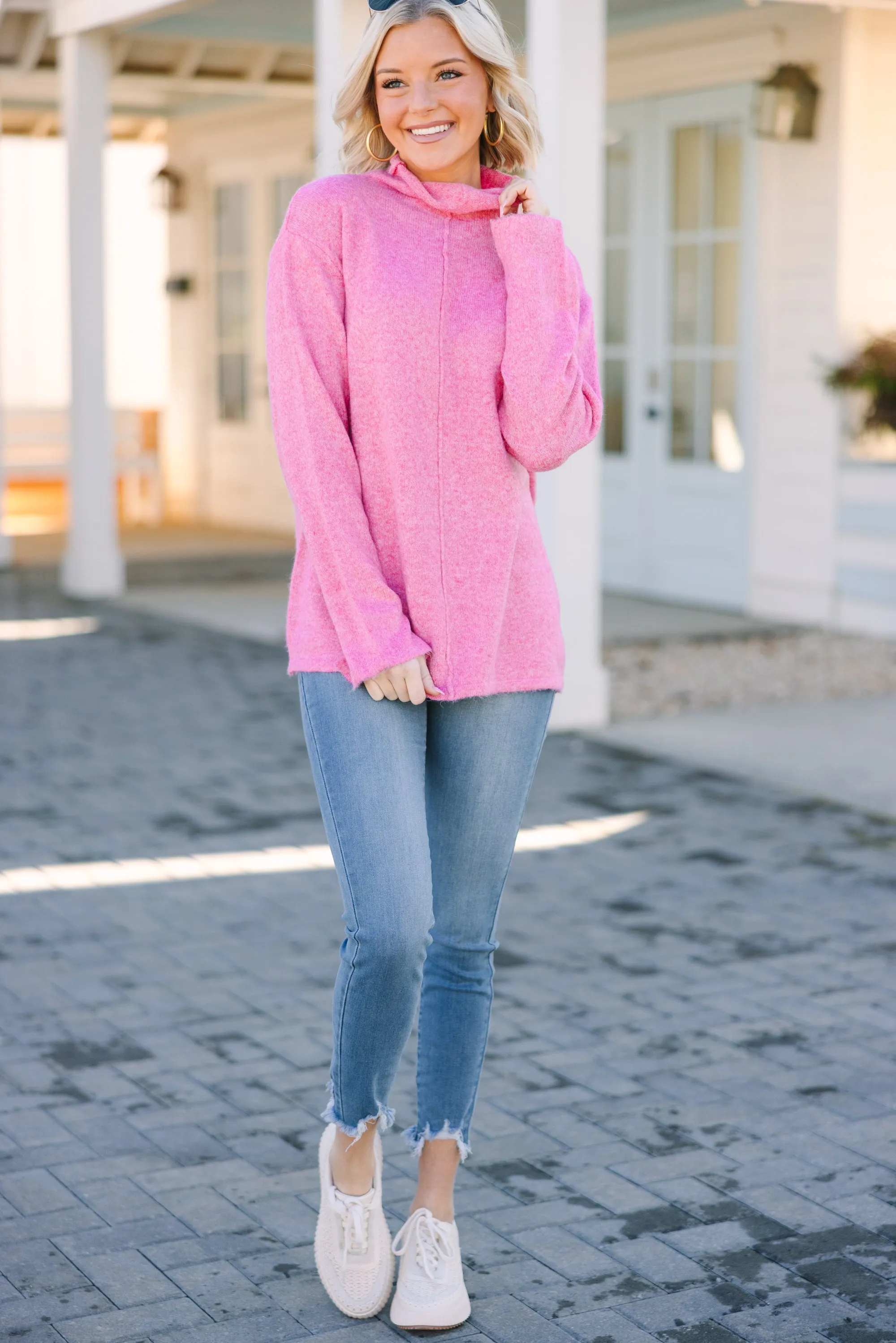 Hear It All Pink Mock Neck Sweater