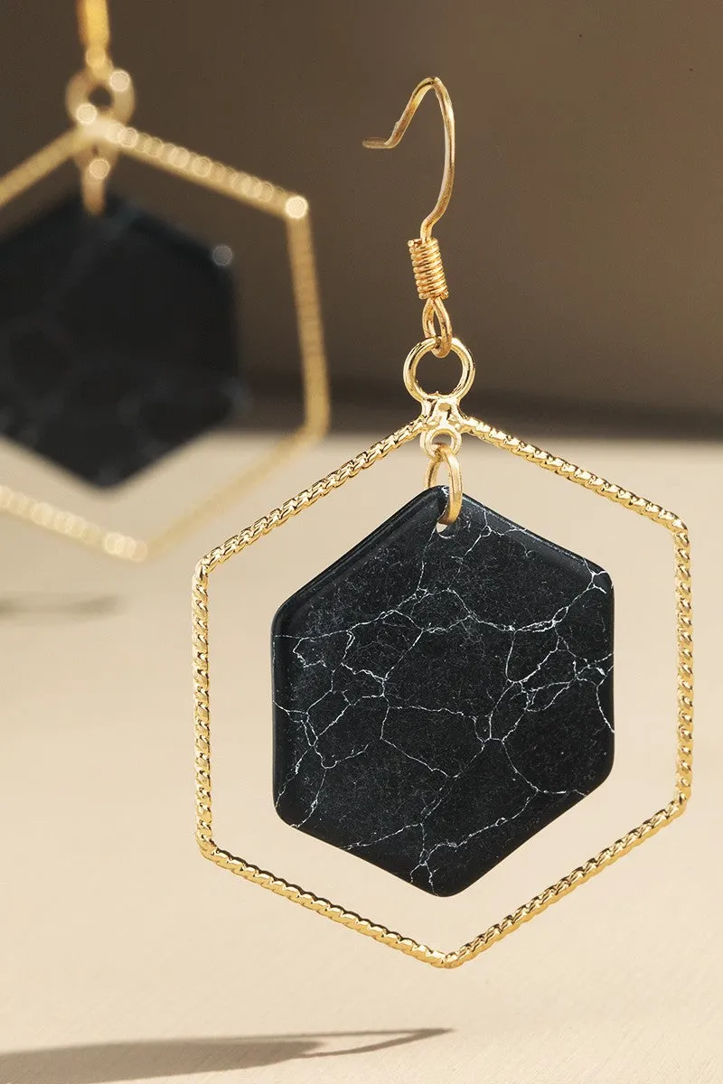 Hexagon Stone Earrings