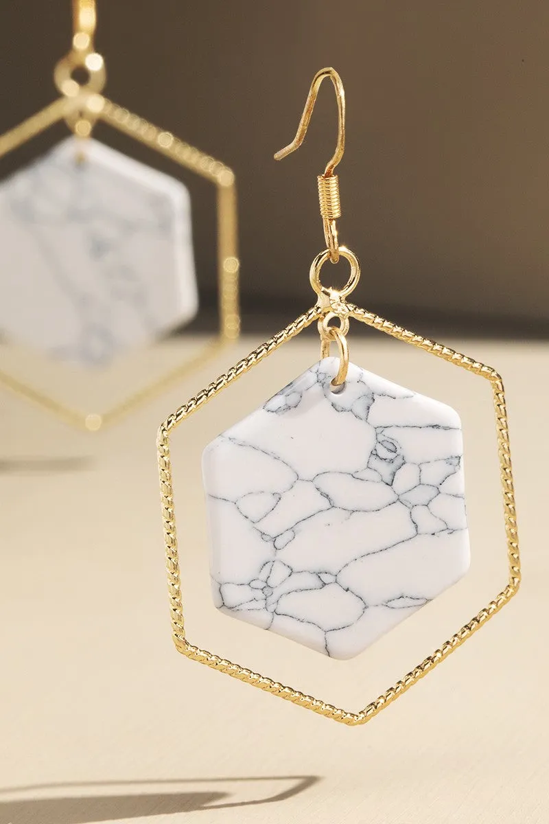 Hexagon Stone Earrings