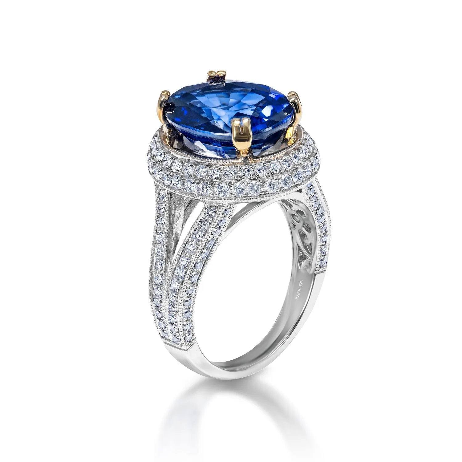 Jocelyn 10 Carat Oval Cut Blue Sapphire Ring in 18k White Gold