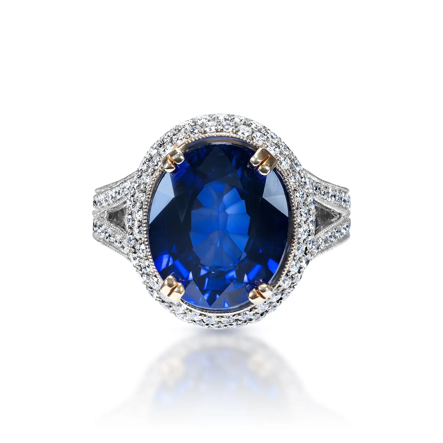 Jocelyn 10 Carat Oval Cut Blue Sapphire Ring in 18k White Gold