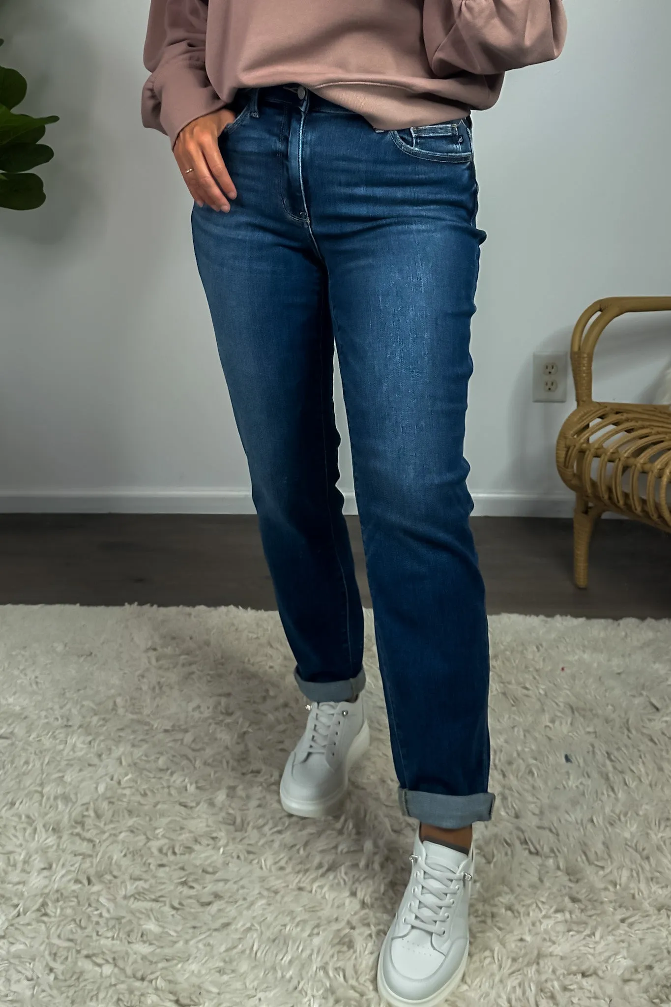 Judy Blue Jaylie Midrise Cuffed Boyfriend Jean : Dark