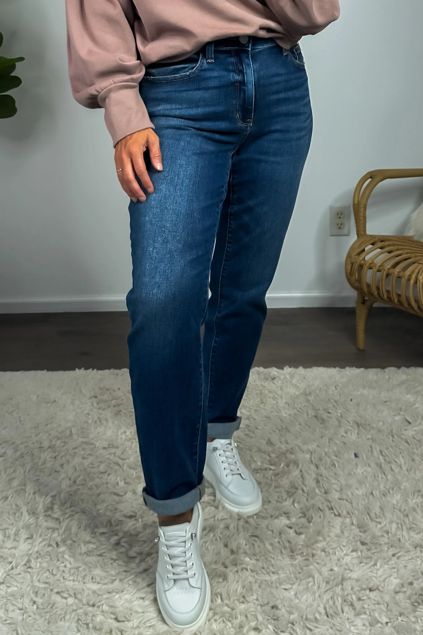 Judy Blue Jaylie Midrise Cuffed Boyfriend Jean : Dark