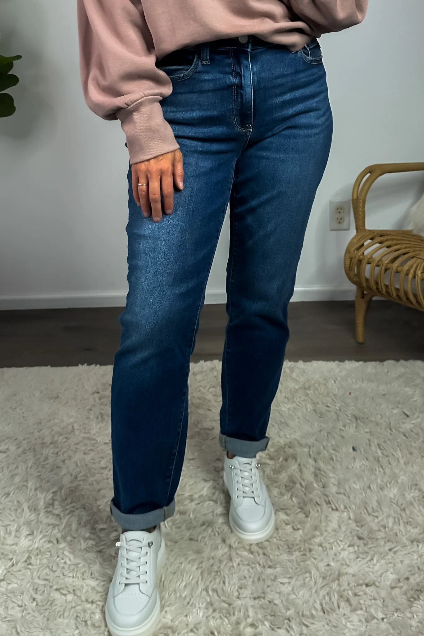 Judy Blue Jaylie Midrise Cuffed Boyfriend Jean : Dark