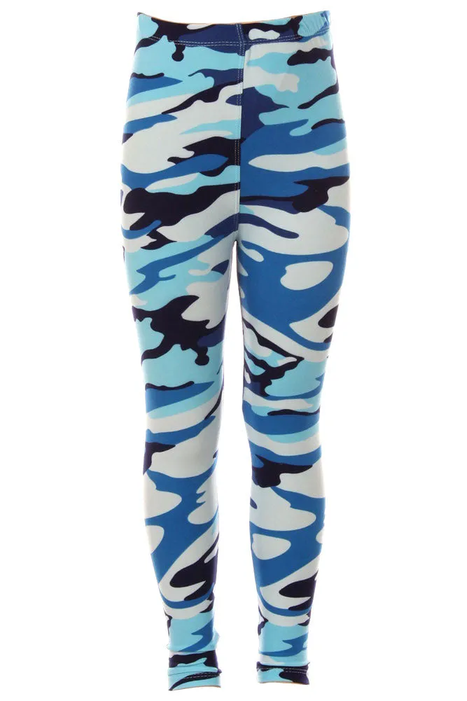 Kid's Blue Camouflage Army Pattern Printed Leggings