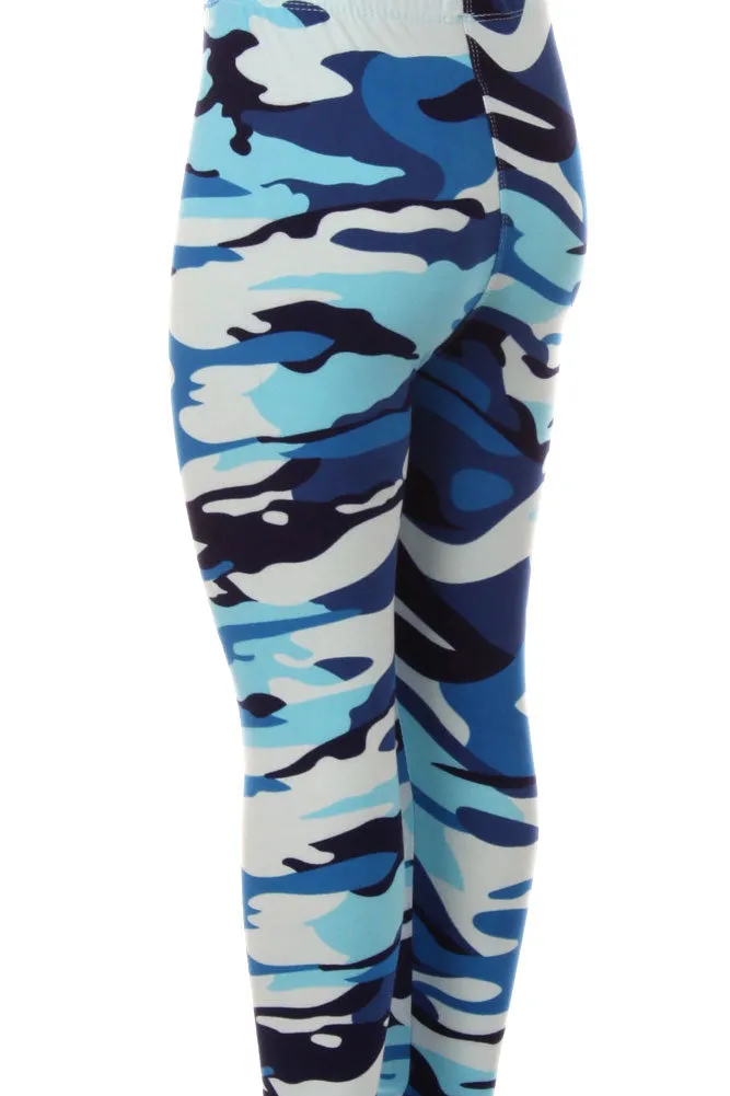 Kid's Blue Camouflage Army Pattern Printed Leggings