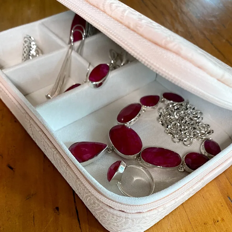 Lace Jewellery Box with five compartments and zip closure