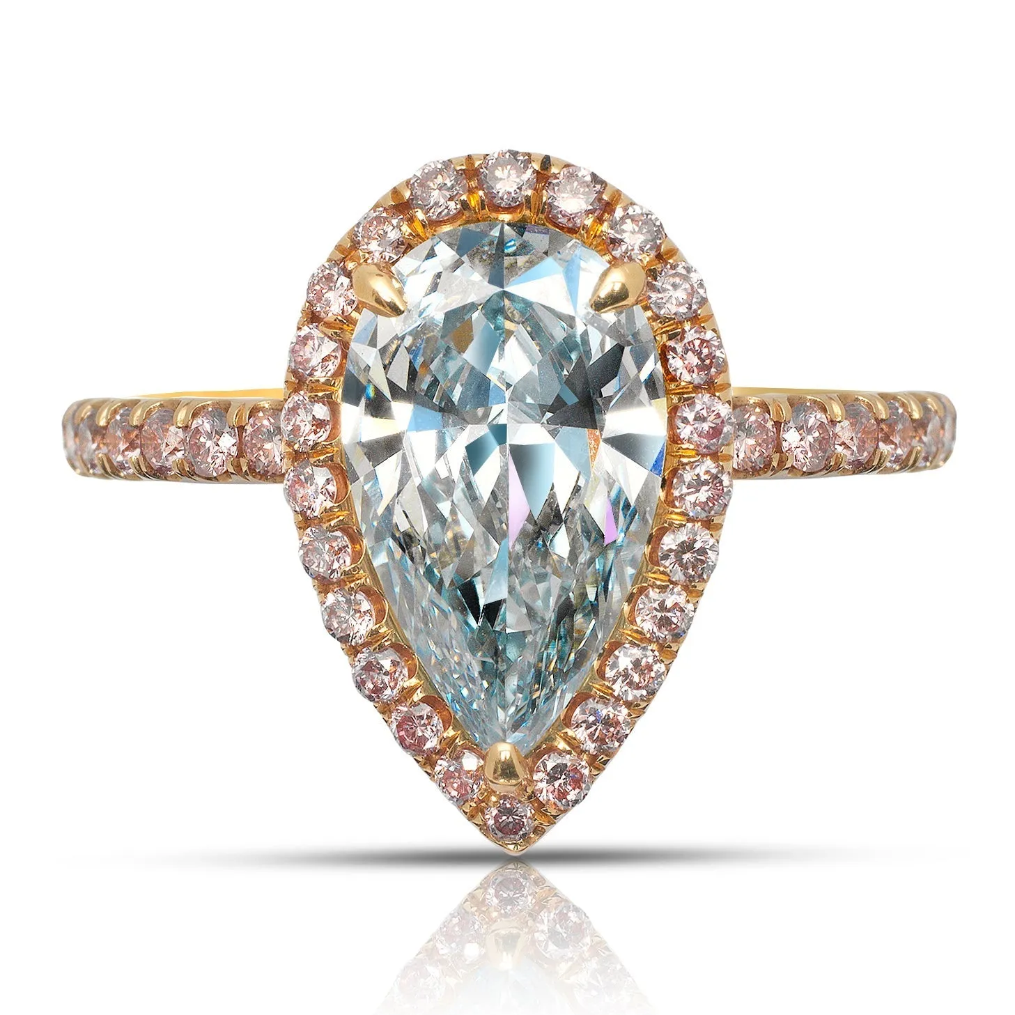 MERR 3 CARAT PEAR SHAPED FANCY BLUE DIAMOND ENGAGEMENT RING PINK HALO 18K ROSE GOLD GIA CERTIFIED 2 CT  VVS1 FIGB BY MIKE NEKTA