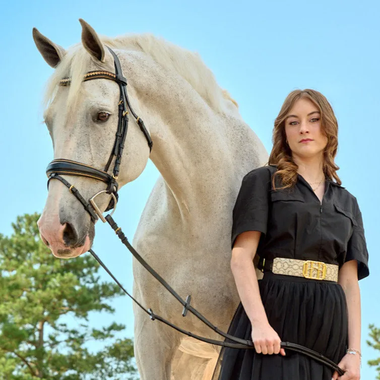 Milan - Black Leather Snaffle Bridle with Burnished Gold Piping