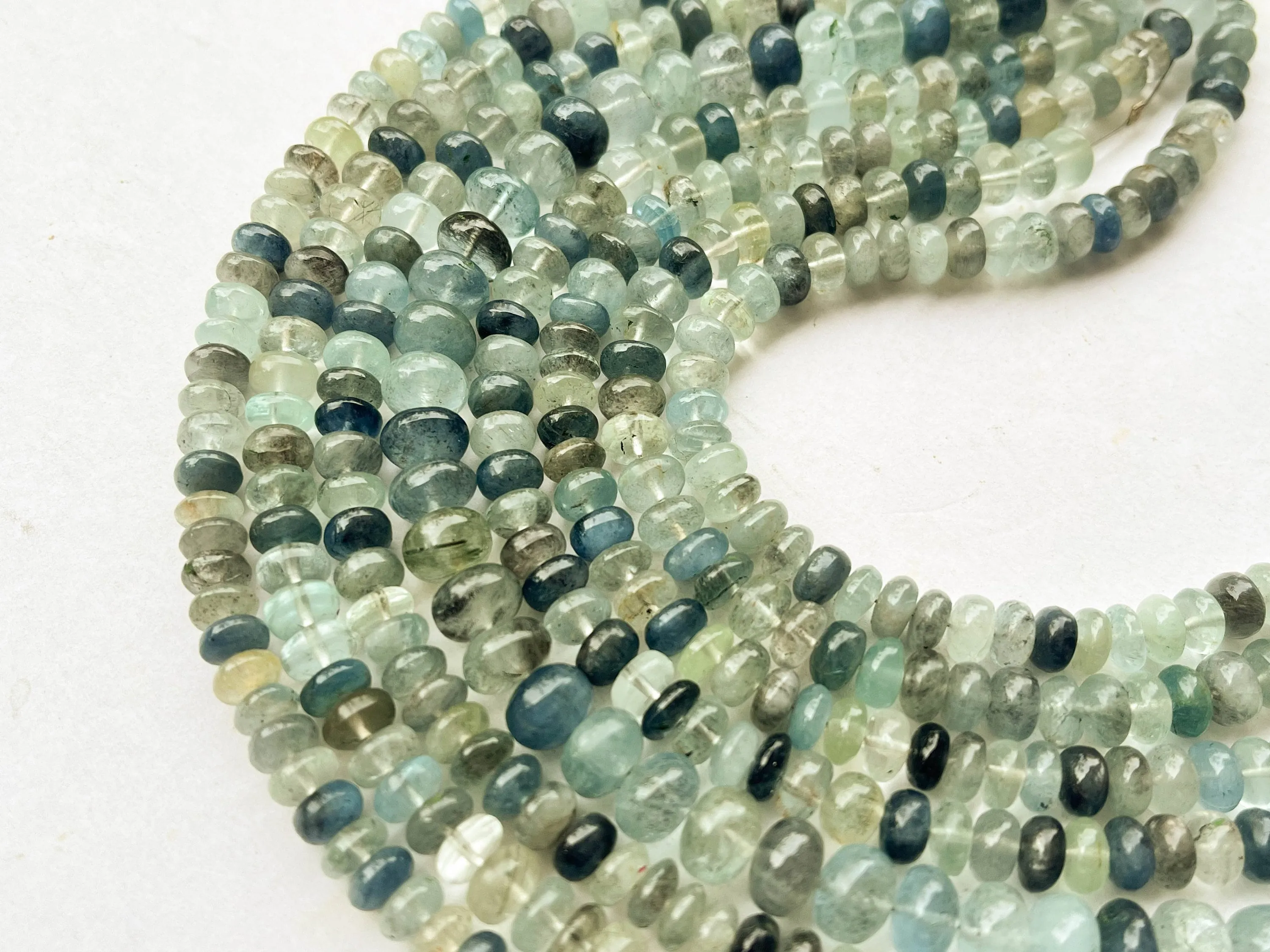 Moss Aquamarine Smooth Rondelle Shape Beads