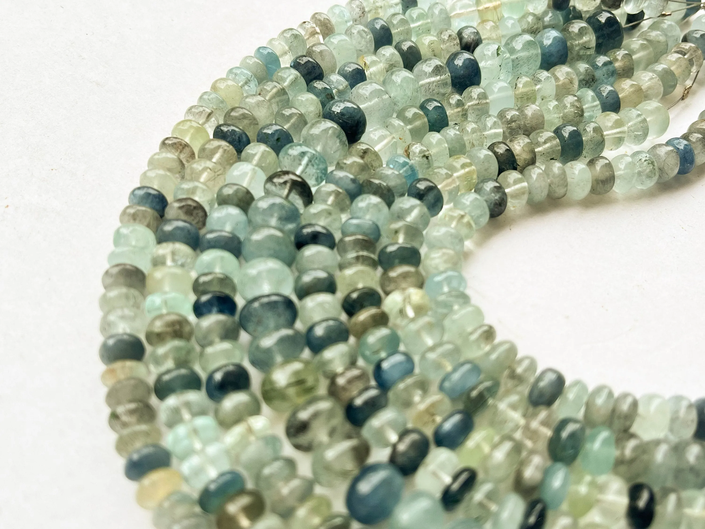 Moss Aquamarine Smooth Rondelle Shape Beads