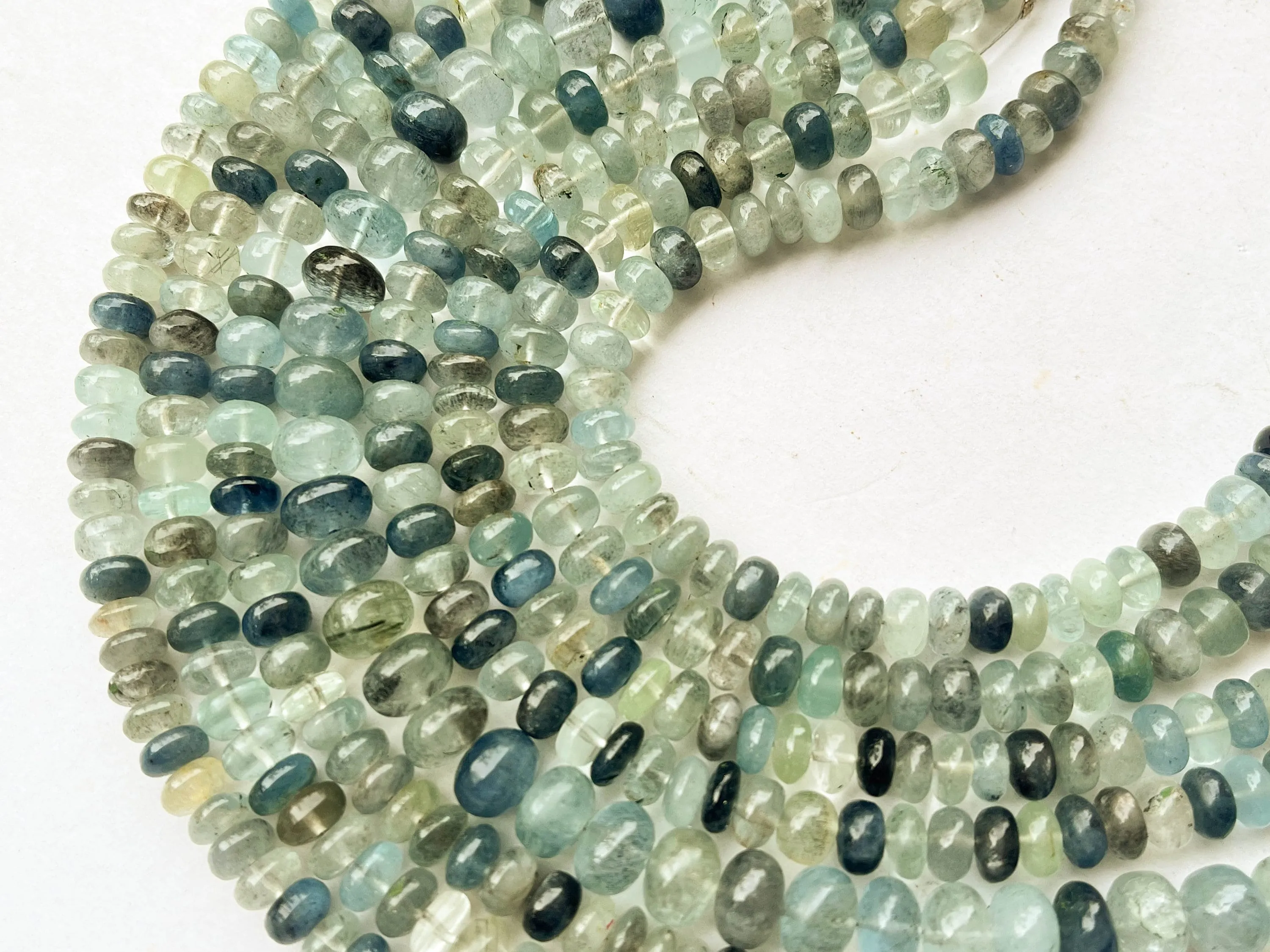 Moss Aquamarine Smooth Rondelle Shape Beads