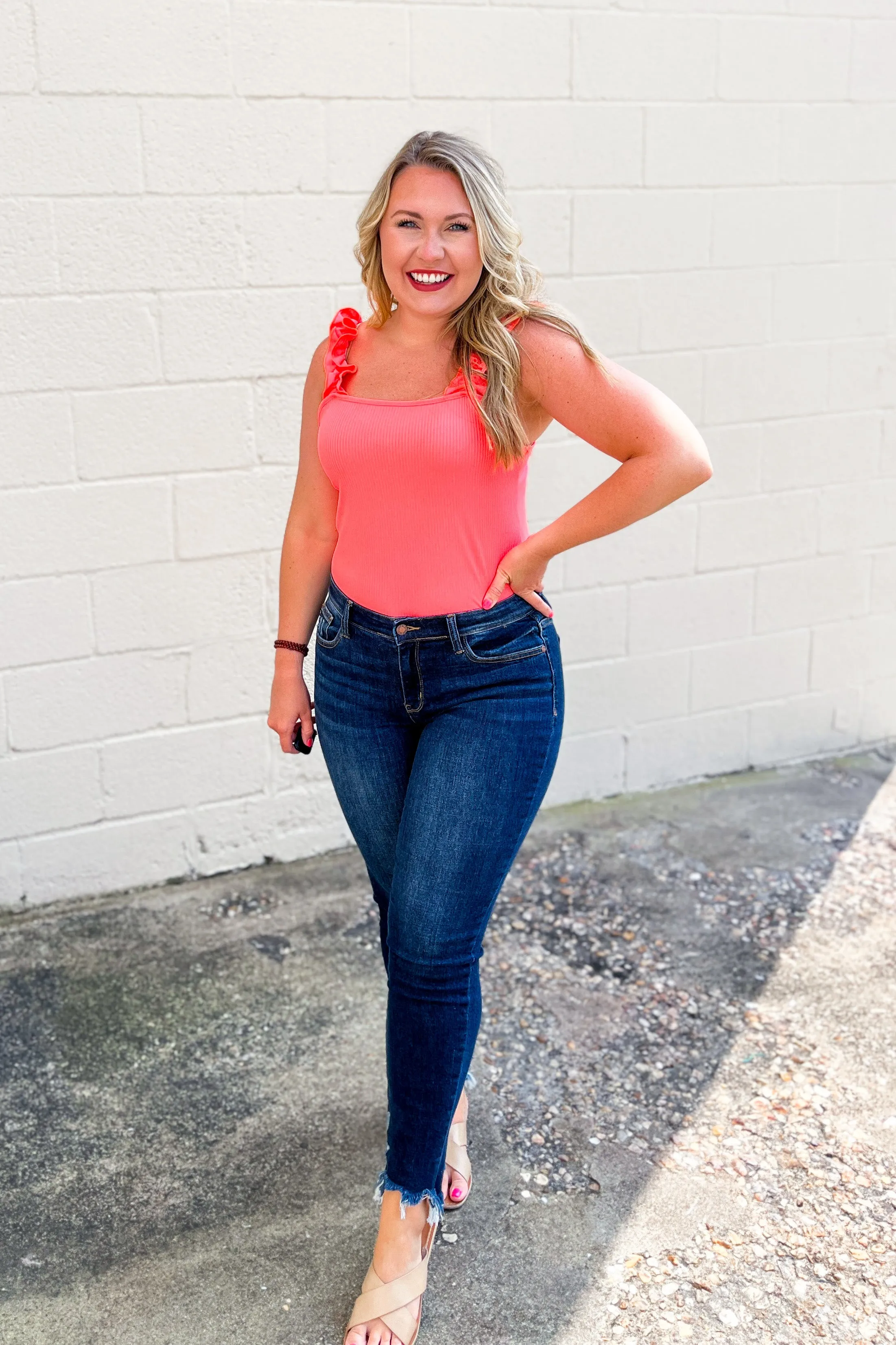 On The Bright Side Tank Top, Neon Coral