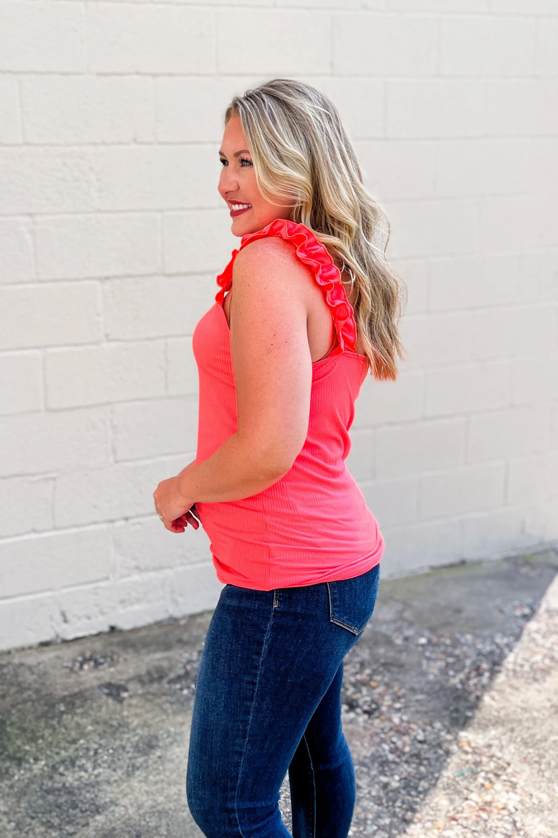 On The Bright Side Tank Top, Neon Coral