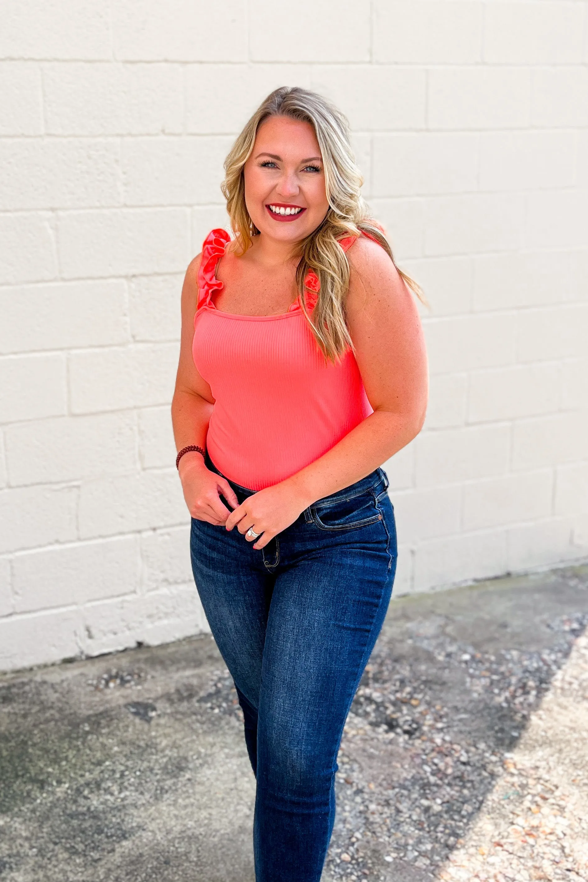 On The Bright Side Tank Top, Neon Coral