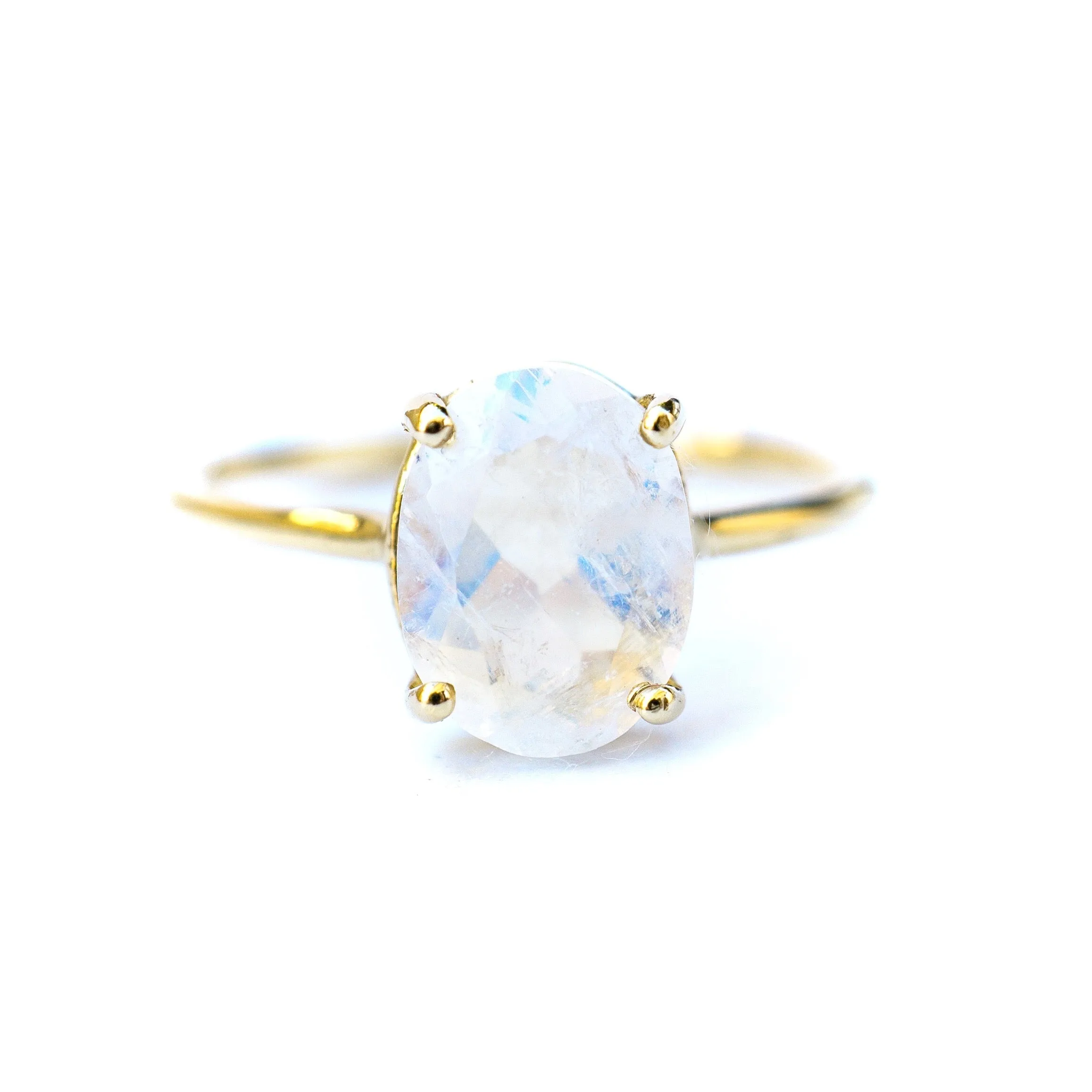 Oval Moonstone Solitaire Ring - Rainbow Moonstone Gold Ring - Moonstone Engagement Ring