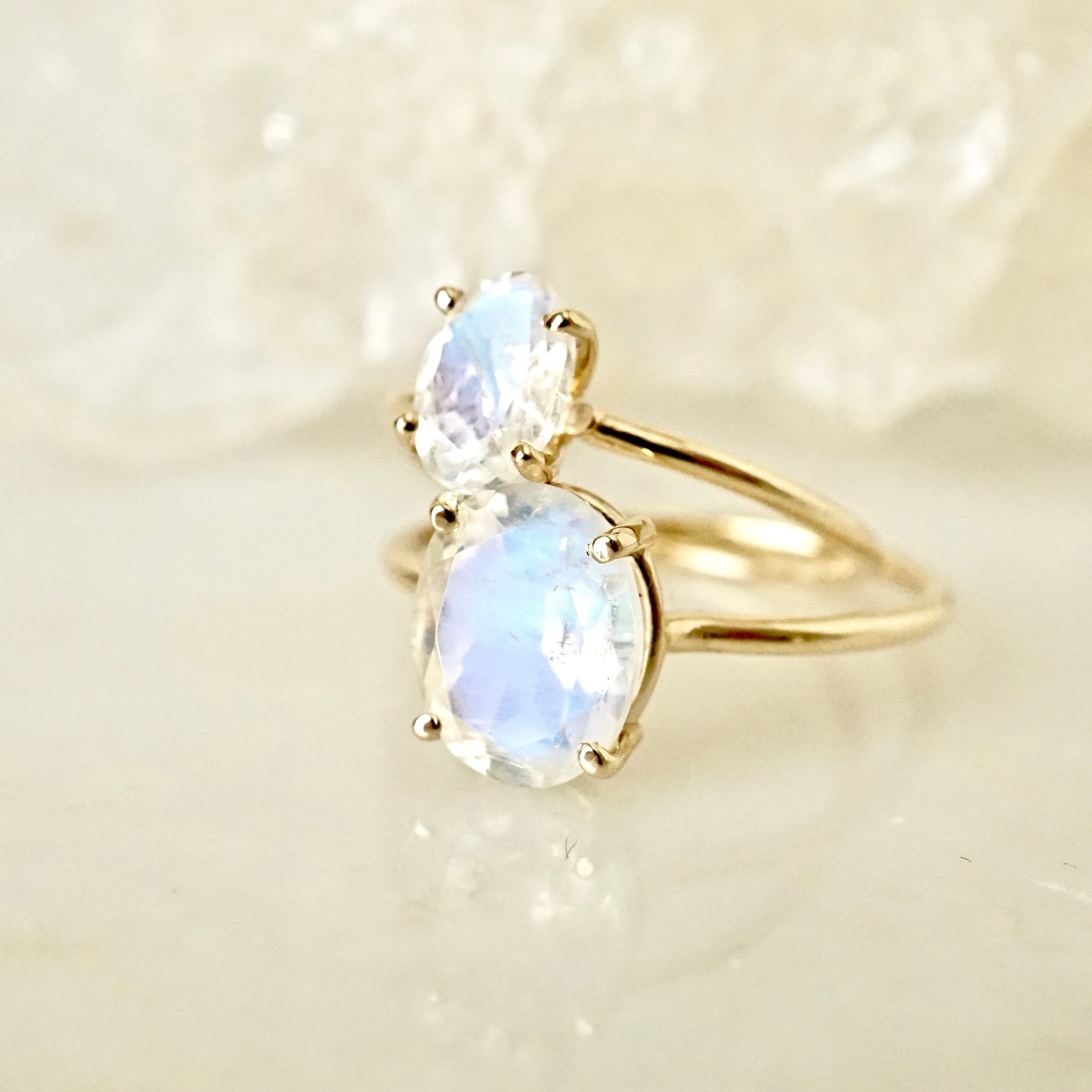 Oval Moonstone Solitaire Ring - Rainbow Moonstone Gold Ring - Moonstone Engagement Ring