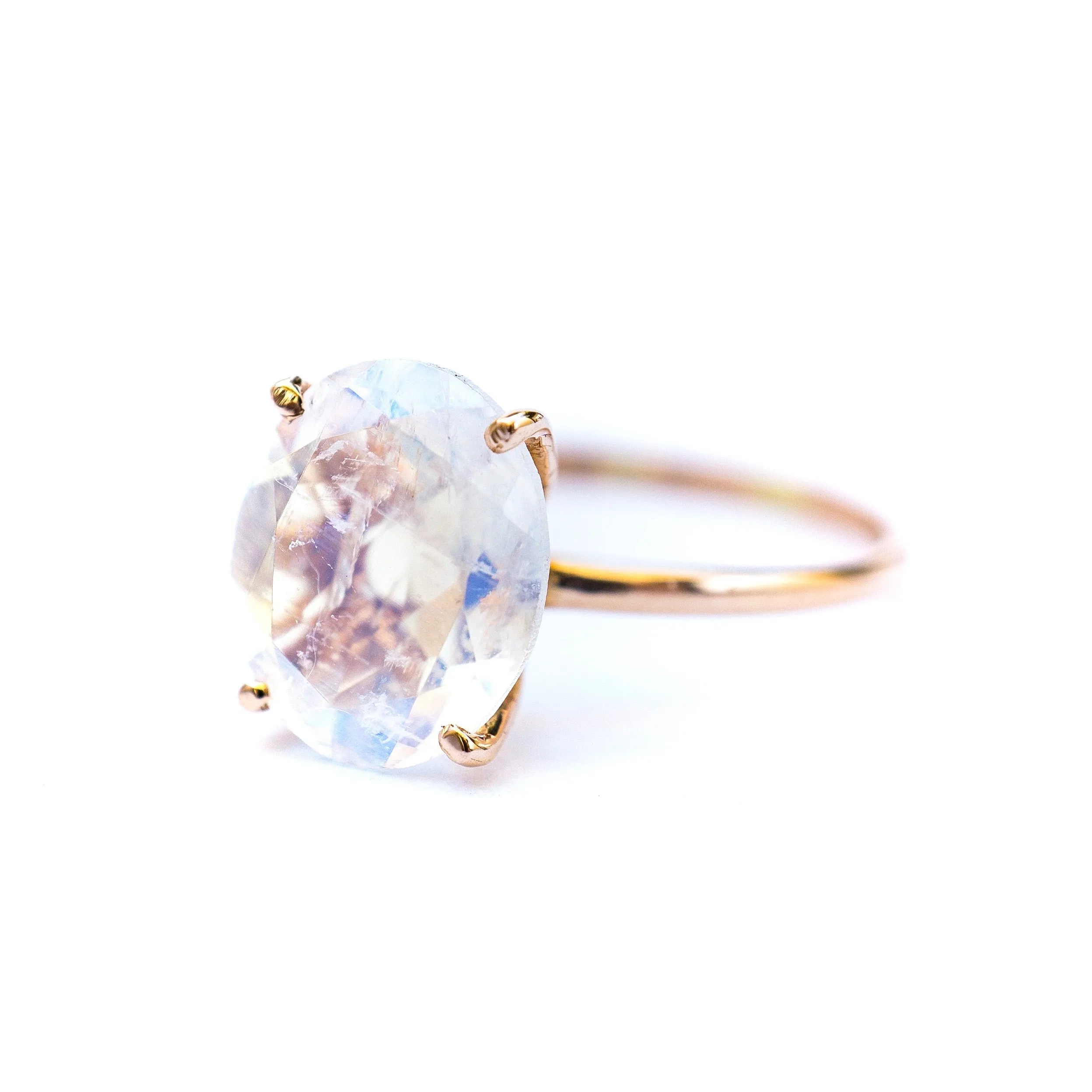 Oval Moonstone Solitaire Ring - Rainbow Moonstone Gold Ring - Moonstone Engagement Ring