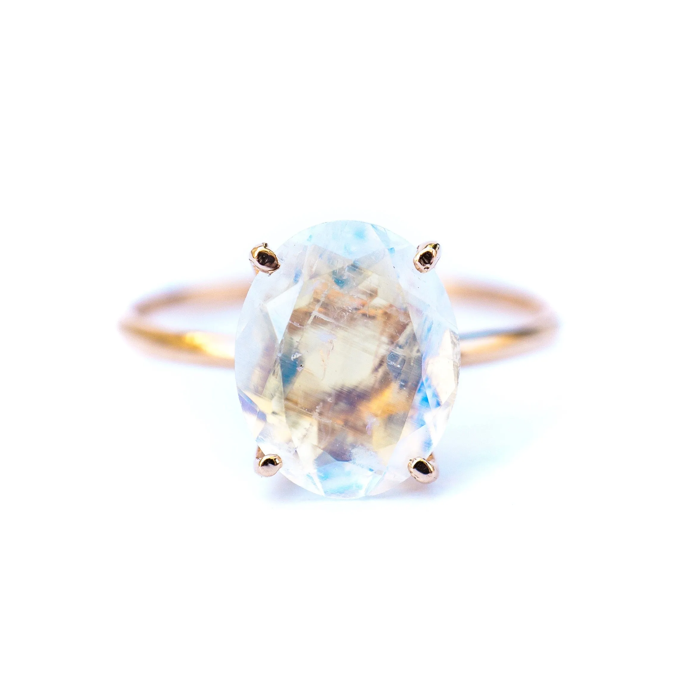 Oval Moonstone Solitaire Ring - Rainbow Moonstone Gold Ring - Moonstone Engagement Ring