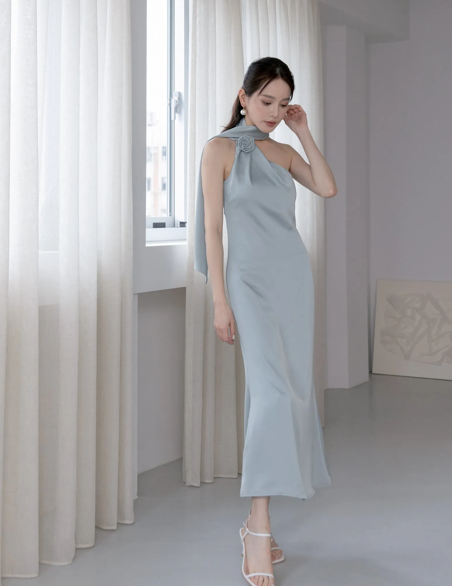 Paulina Toga Satin Dress in Jade