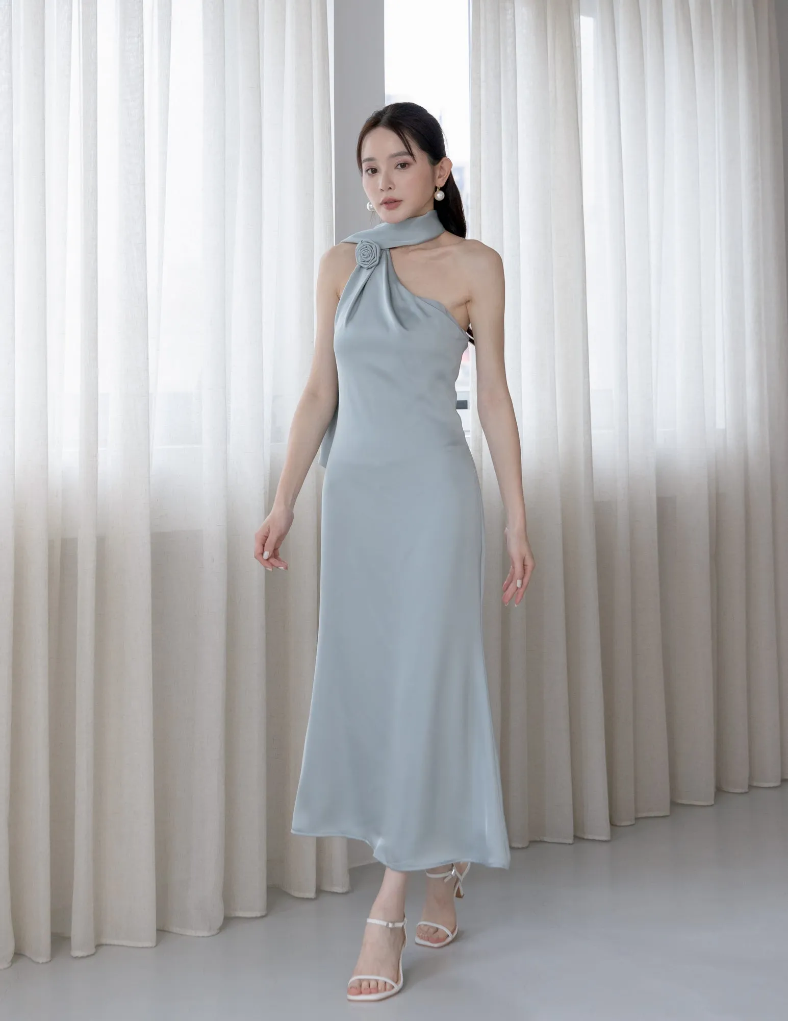 Paulina Toga Satin Dress in Jade