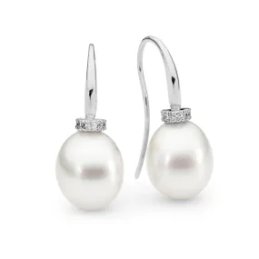 Pearl and Diamond French Hook Earrings