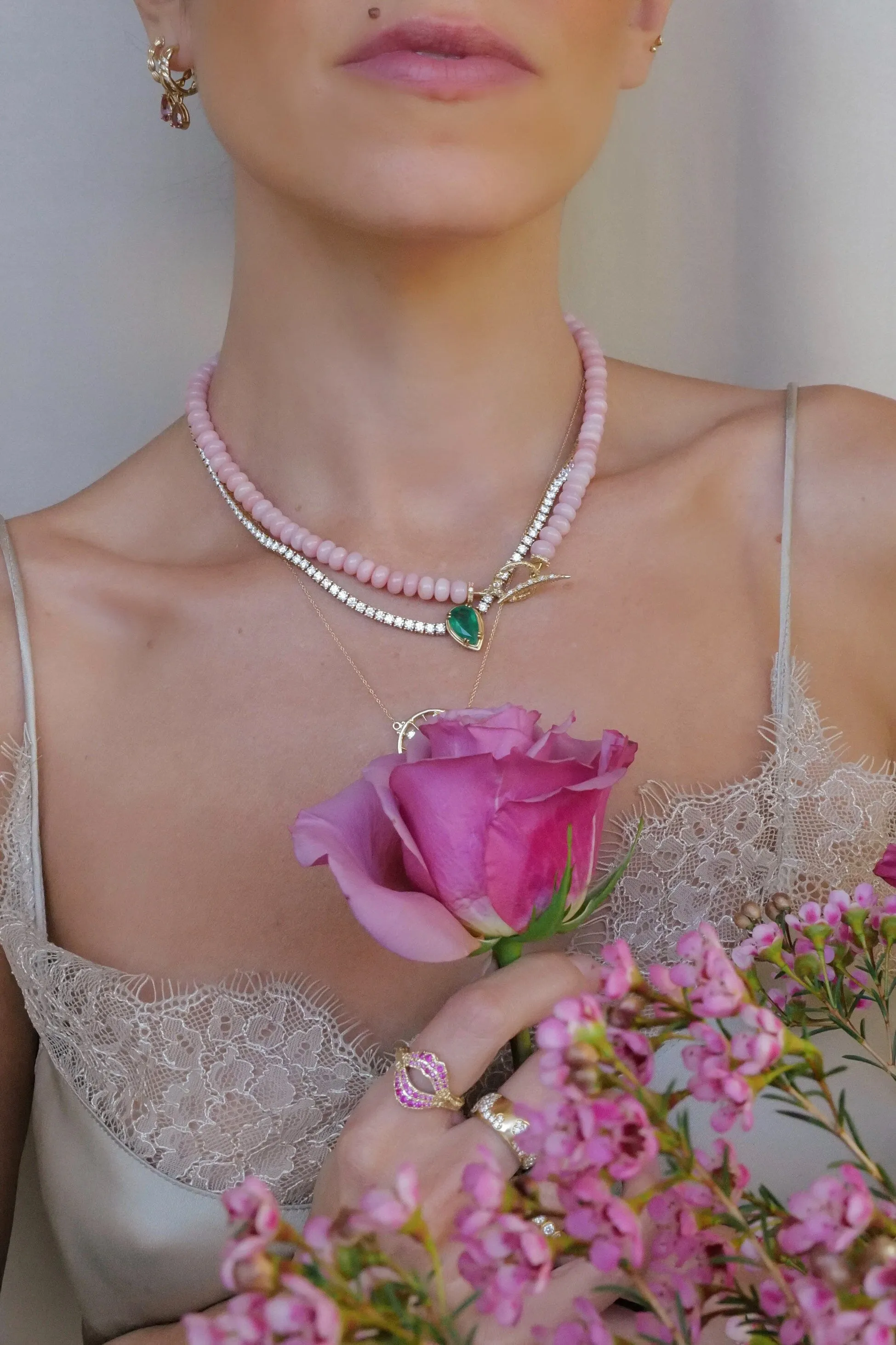 Pink Opal   Diamond Necklace