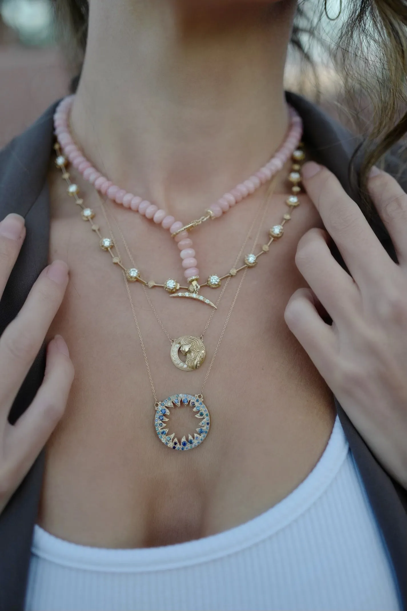 Pink Opal   Diamond Necklace