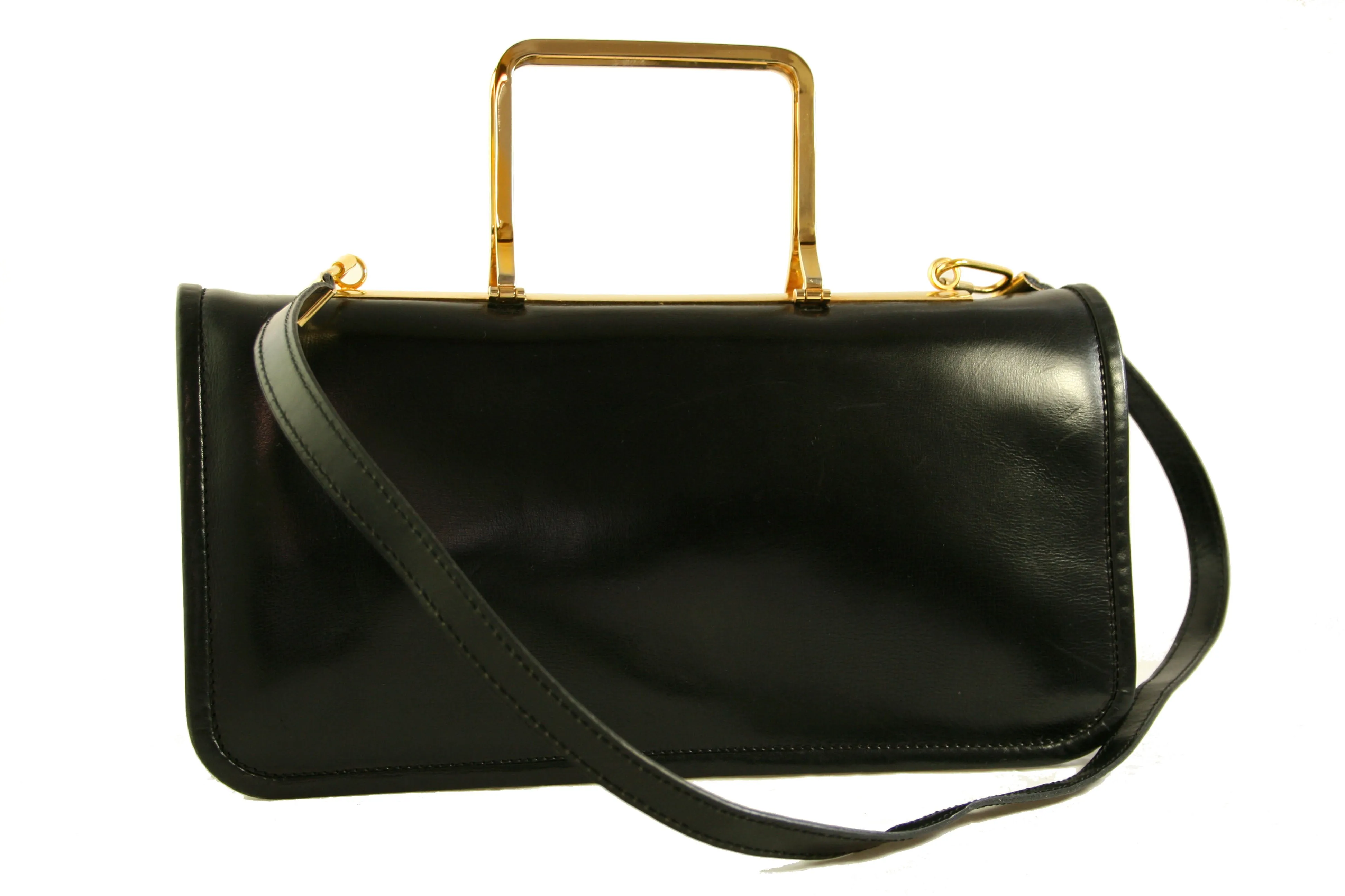 REMY metal handle leather handbag