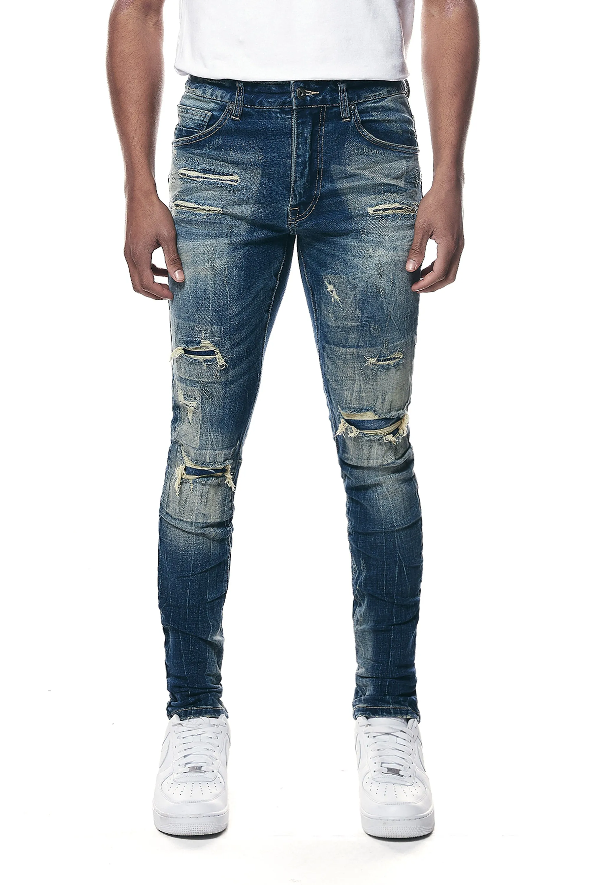 Rip & Repair Super Skinny Denim Jeans - Westport Blue