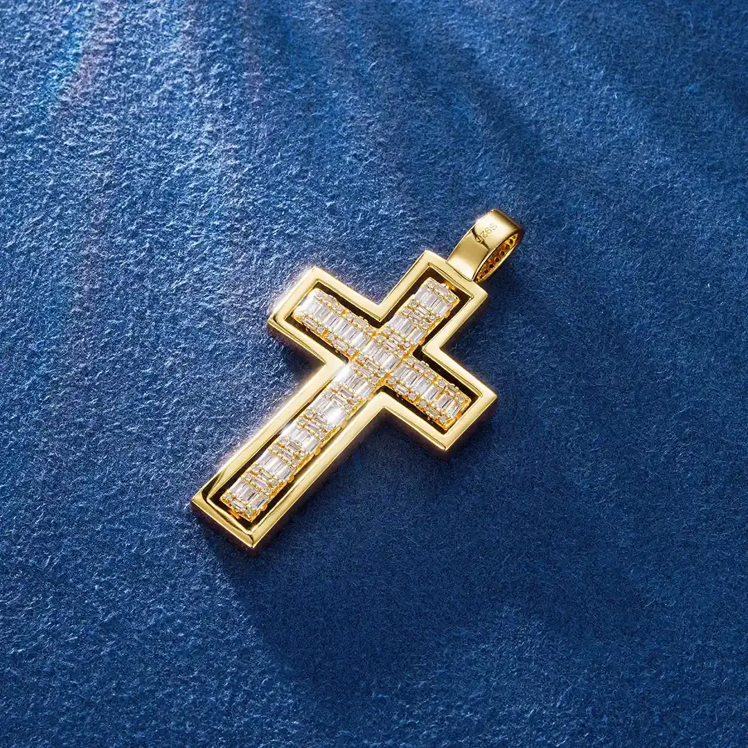 S925 Rotatable Round and Baguette Cross