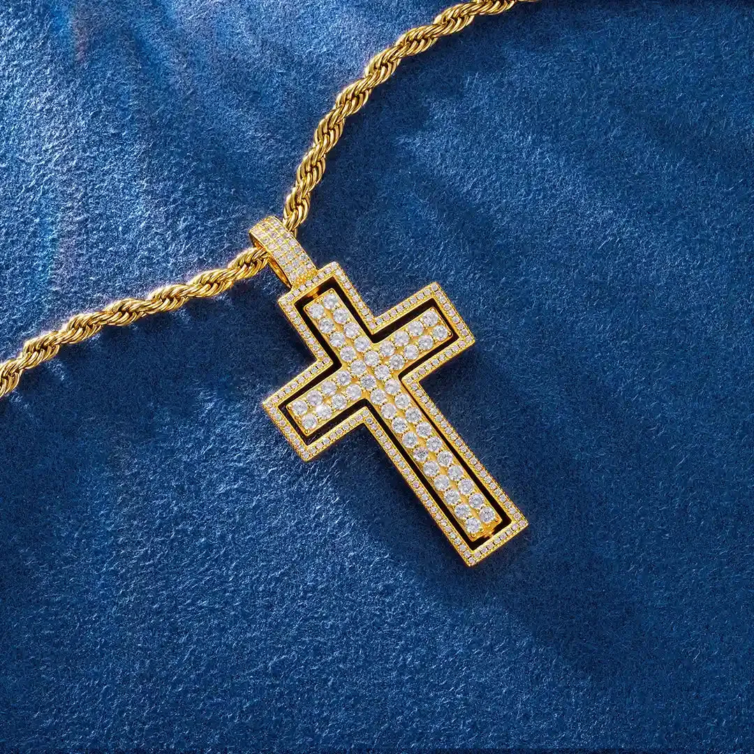 S925 Rotatable Round and Baguette Cross