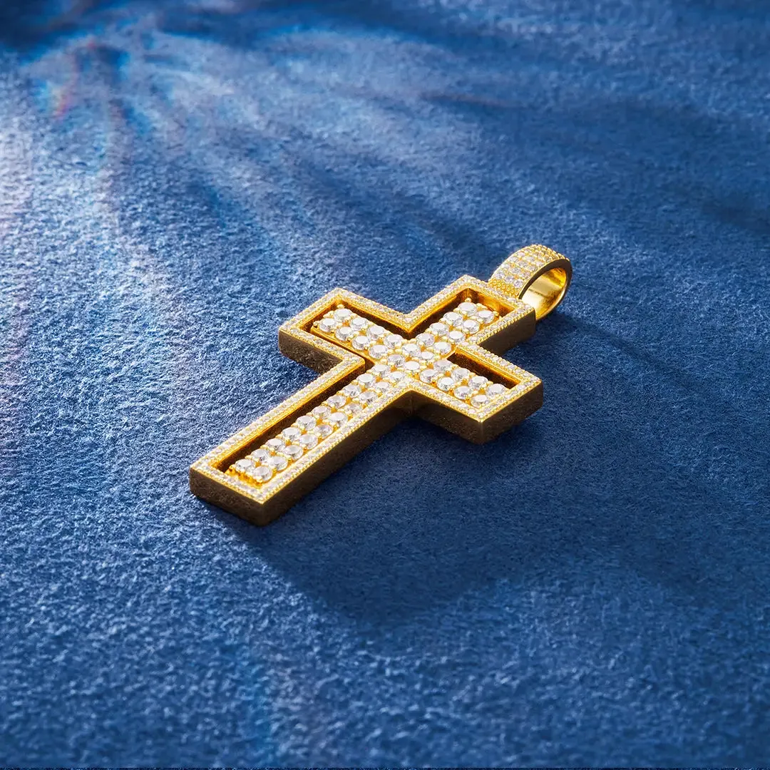 S925 Rotatable Round and Baguette Cross