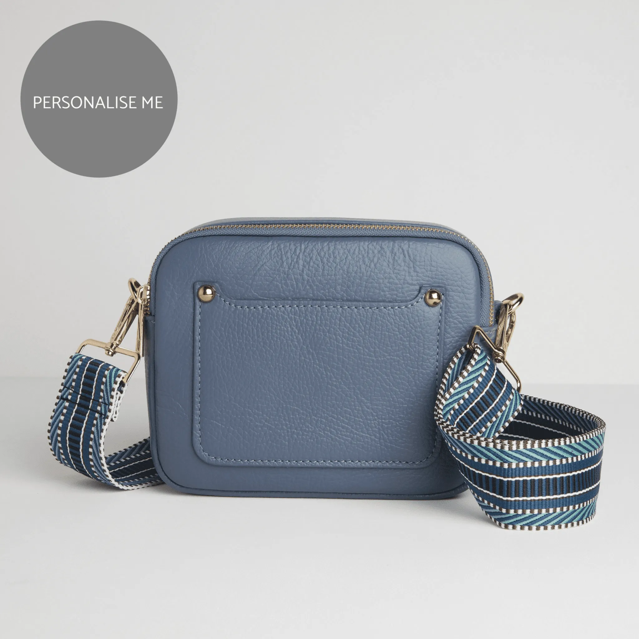 Sienna Crossbody Bag in Denim Blue with Blue Aztec Strap