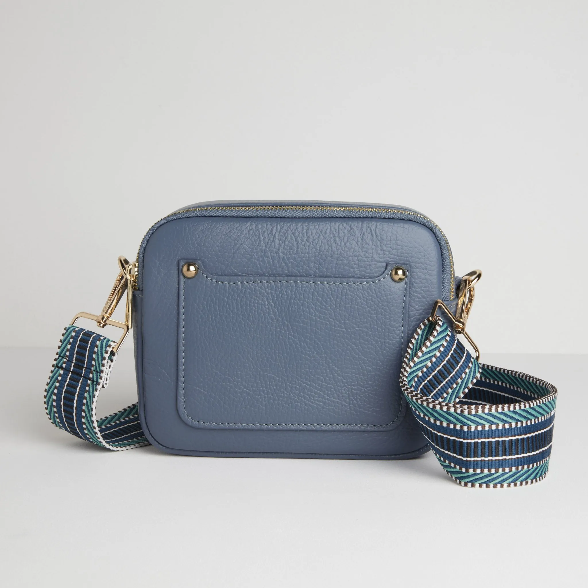 Sienna Crossbody Bag in Denim Blue with Blue Aztec Strap