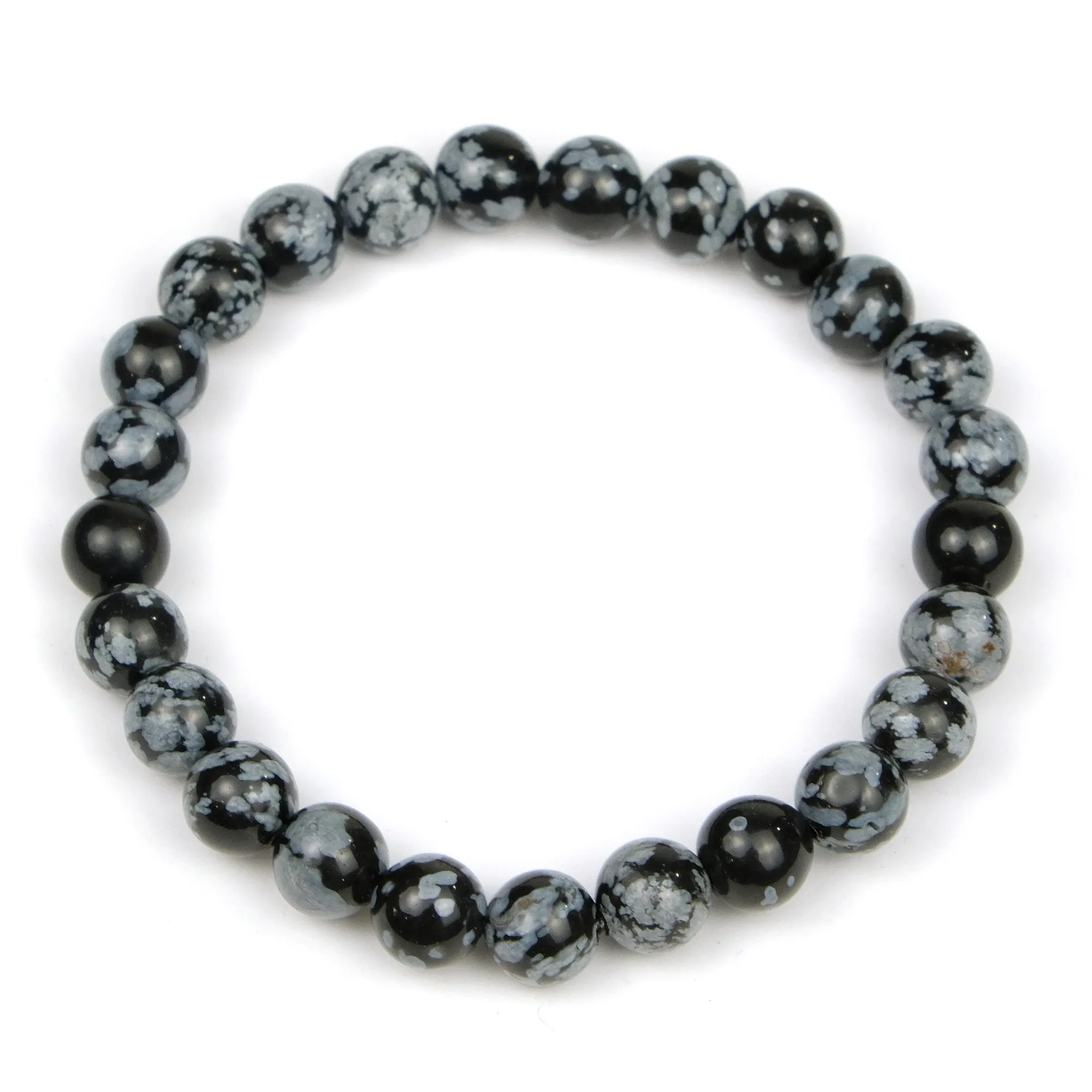 Snowflake Obsidian 8mm Smooth Rounds Stretch Bracelet