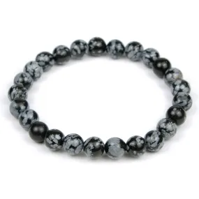 Snowflake Obsidian 8mm Smooth Rounds Stretch Bracelet