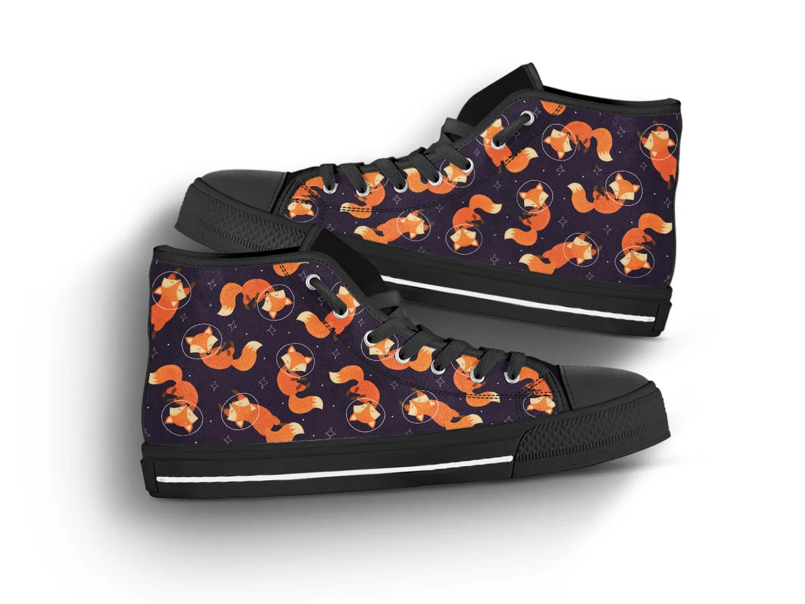 Space Fox Shoes Fox Pattern Sneakers Fox Print Cute Shoes Fox Lover Gifts Custom High Top Converse Style Sneakers For Adults Women & Men