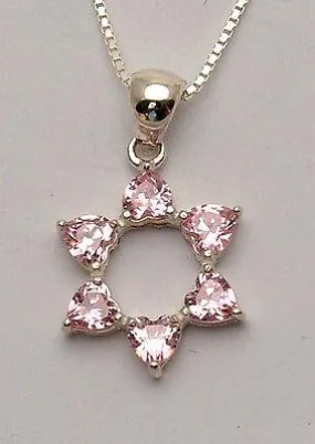 Star of David ( Magen David ) Pendant With Pink Gemstone Sterling Silver 925